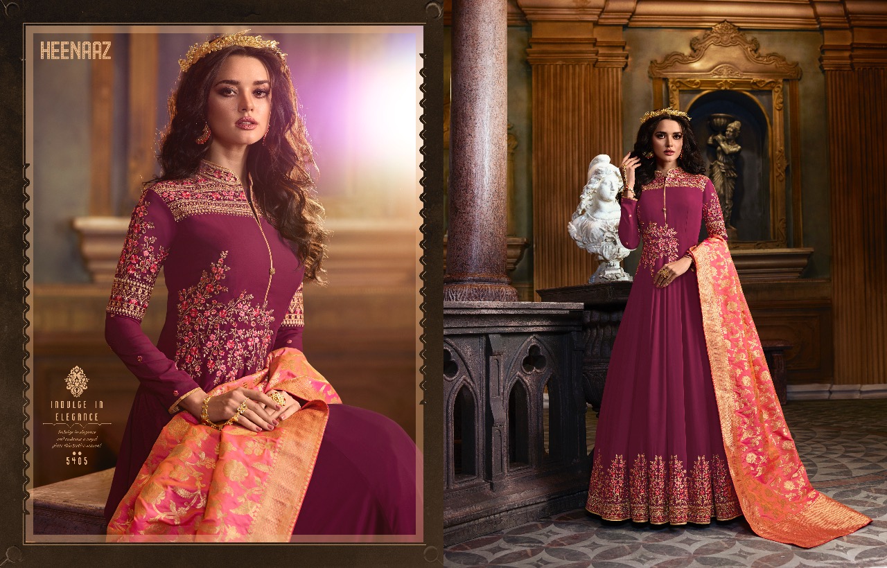 Heenaz Vol-54 By Mahaveer Fashion 5400 To 5405 Series Designer Suits Collection Beautiful Stylish Fancy Colorful Party Wear & Occasional Wear Faux Georgette Embroidered Dresses At Wholesale Price