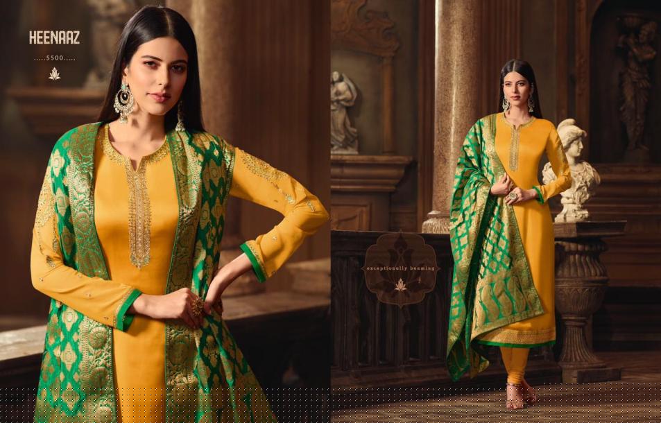 Heenaz Vol-55 By Mahaveer Fashion 5500 To 5506 Series Designer Suits Collection Beautiful Stylish Fancy Colorful Party Wear & Occasional Wear Satin Georgette Embroidered Dresses At Wholesale Price