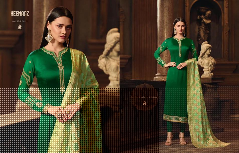 Heenaz Vol-55 By Mahaveer Fashion 5500 To 5506 Series Designer Suits Collection Beautiful Stylish Fancy Colorful Party Wear & Occasional Wear Satin Georgette Embroidered Dresses At Wholesale Price