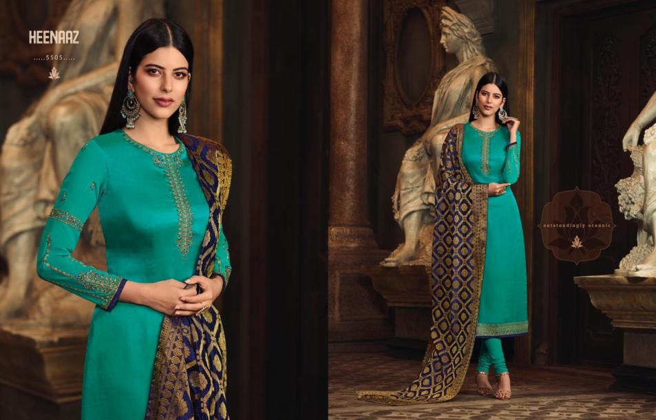 Heenaz Vol-55 By Mahaveer Fashion 5500 To 5506 Series Designer Suits Collection Beautiful Stylish Fancy Colorful Party Wear & Occasional Wear Satin Georgette Embroidered Dresses At Wholesale Price