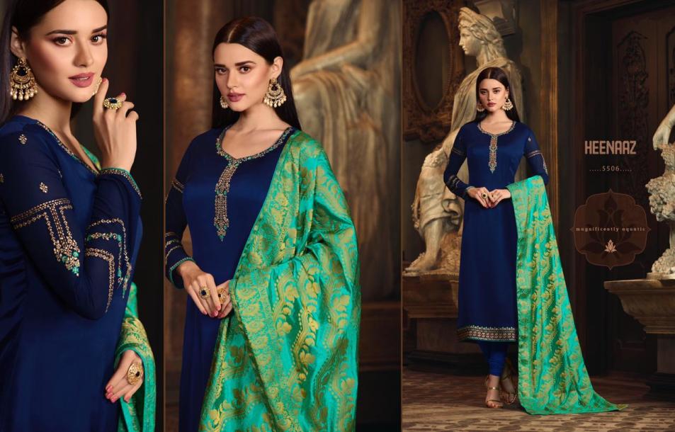 Heenaz Vol-55 By Mahaveer Fashion 5500 To 5506 Series Designer Suits Collection Beautiful Stylish Fancy Colorful Party Wear & Occasional Wear Satin Georgette Embroidered Dresses At Wholesale Price