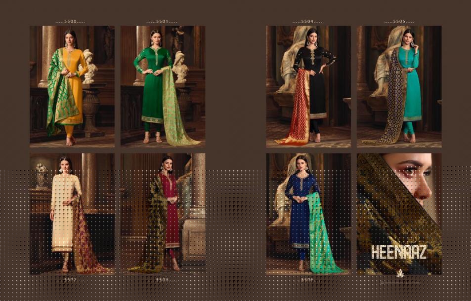 Heenaz Vol-55 By Mahaveer Fashion 5500 To 5506 Series Designer Suits Collection Beautiful Stylish Fancy Colorful Party Wear & Occasional Wear Satin Georgette Embroidered Dresses At Wholesale Price