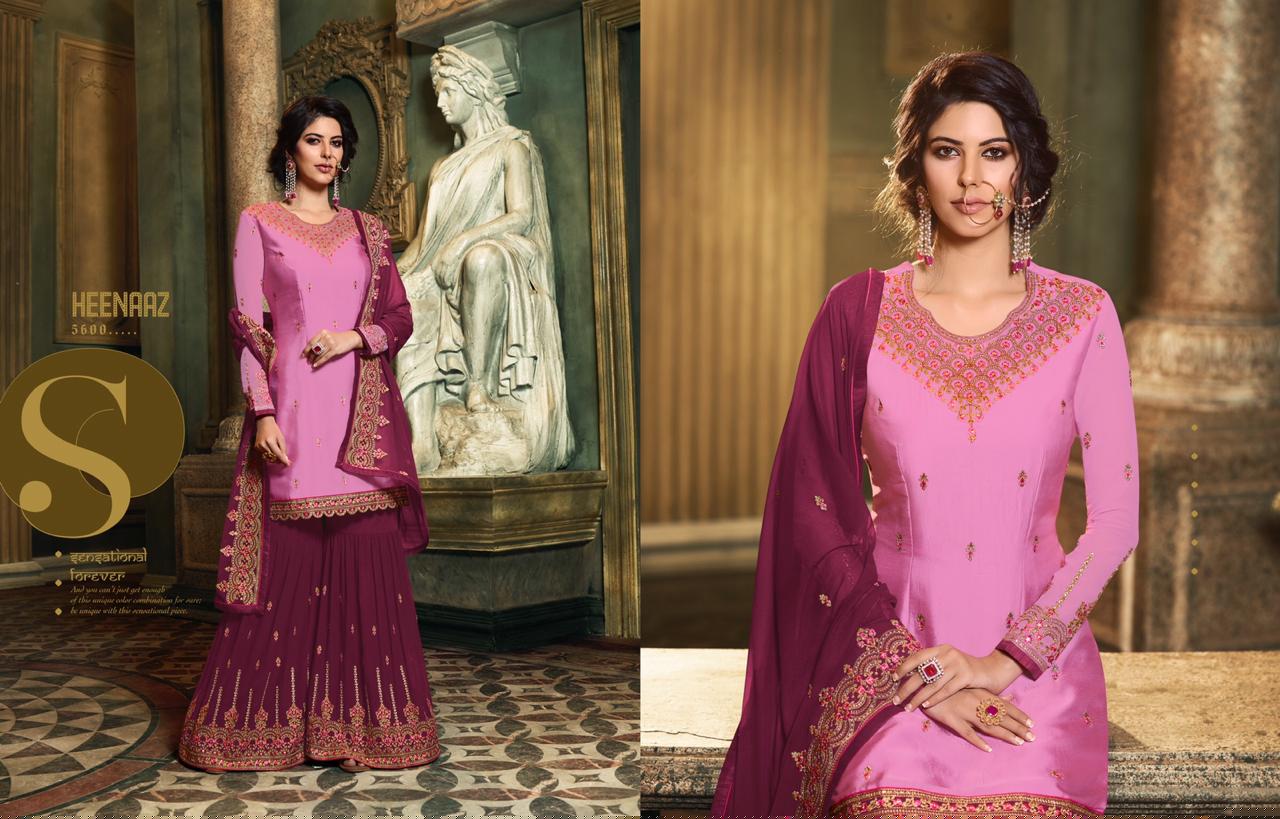 Heenaz Vol-56 By Mahaveer Fashion 5600 To 5406 Series Designer Suits Collection Beautiful Stylish Fancy Colorful Party Wear & Occasional Wear Satin Georgette Embroidered Dresses At Wholesale Price
