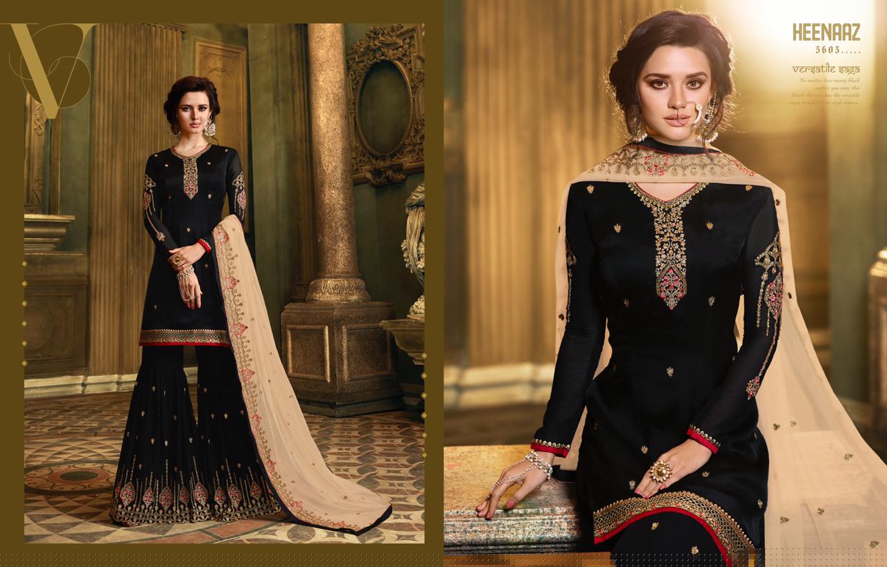 Heenaz Vol-56 By Mahaveer Fashion 5600 To 5406 Series Designer Suits Collection Beautiful Stylish Fancy Colorful Party Wear & Occasional Wear Satin Georgette Embroidered Dresses At Wholesale Price