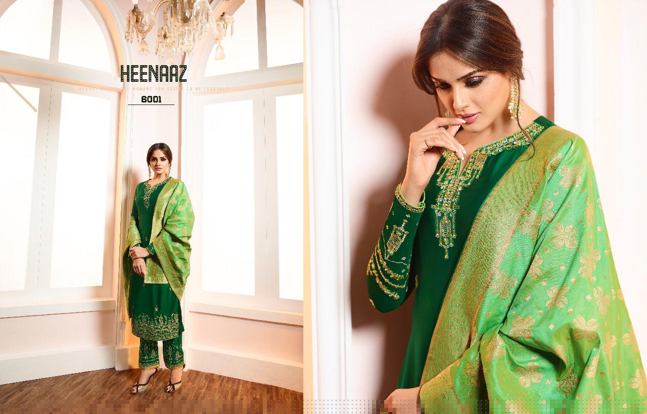 Heenaz Vol-60 By Mahaveer Fashion 6000 To 6007 Series Beautiful Winter Suits Collection Stylish Fancy Colorful Casual Wear & Ethnic Wear Satin Georgette With Embroidery Dresses At Wholesale Price
