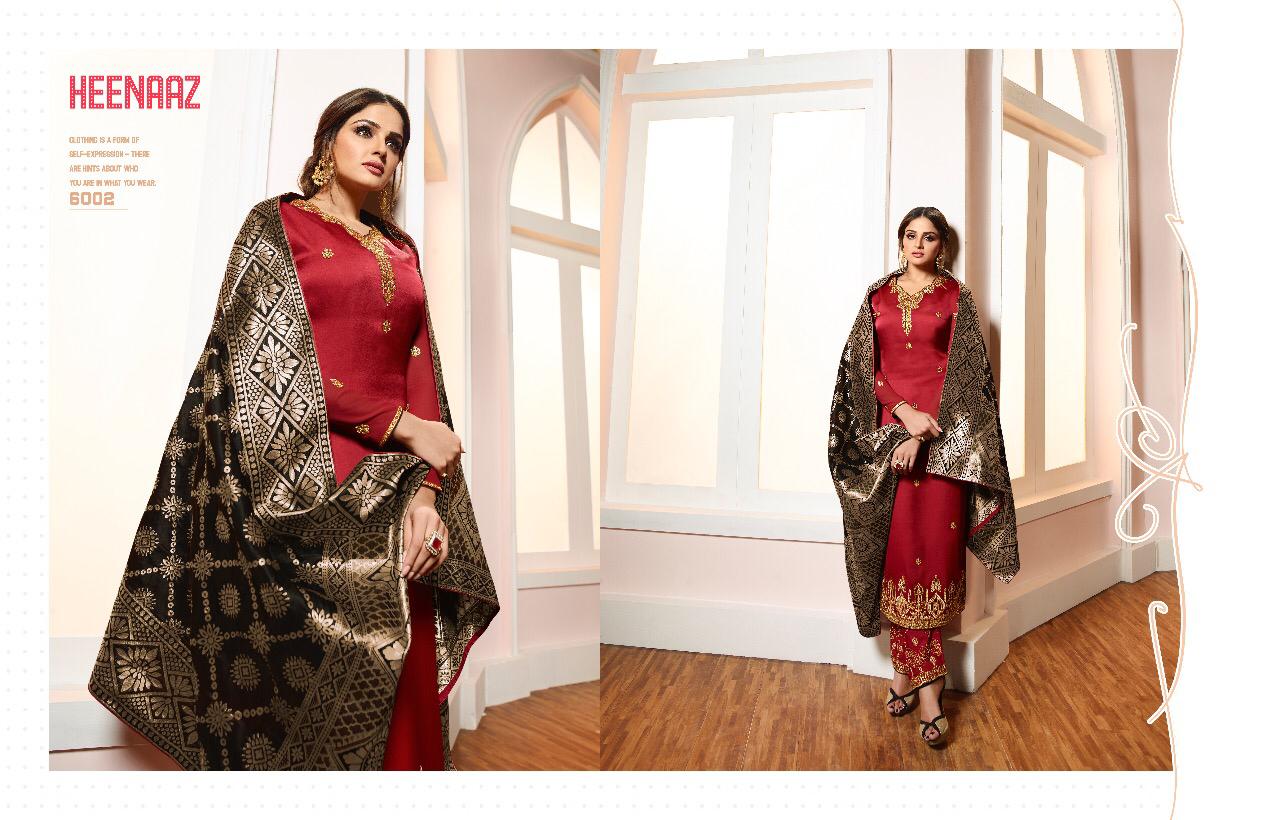 Heenaz Vol-60 By Mahaveer Fashion 6000 To 6007 Series Beautiful Winter Suits Collection Stylish Fancy Colorful Casual Wear & Ethnic Wear Satin Georgette With Embroidery Dresses At Wholesale Price