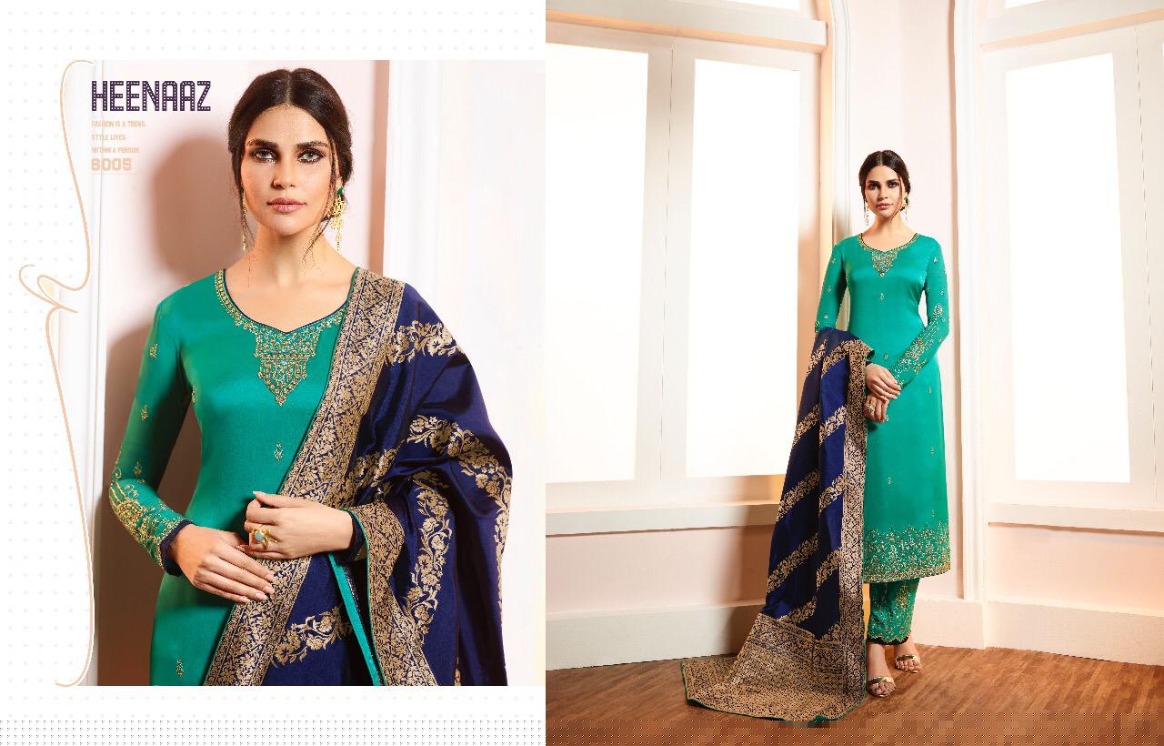 Heenaz Vol-60 By Mahaveer Fashion 6000 To 6007 Series Beautiful Winter Suits Collection Stylish Fancy Colorful Casual Wear & Ethnic Wear Satin Georgette With Embroidery Dresses At Wholesale Price