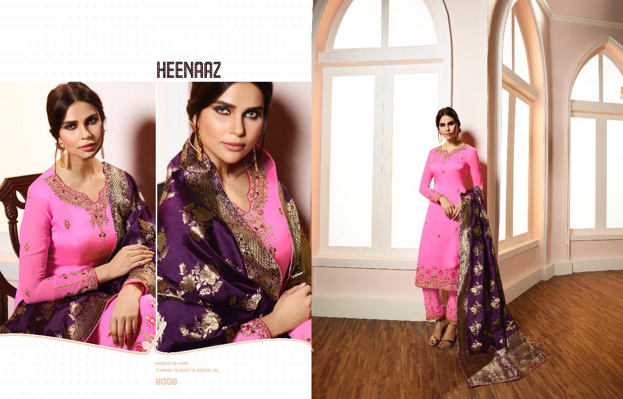 Heenaz Vol-60 By Mahaveer Fashion 6000 To 6007 Series Beautiful Winter Suits Collection Stylish Fancy Colorful Casual Wear & Ethnic Wear Satin Georgette With Embroidery Dresses At Wholesale Price