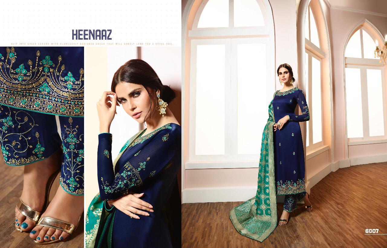 Heenaz Vol-60 By Mahaveer Fashion 6000 To 6007 Series Beautiful Winter Suits Collection Stylish Fancy Colorful Casual Wear & Ethnic Wear Satin Georgette With Embroidery Dresses At Wholesale Price