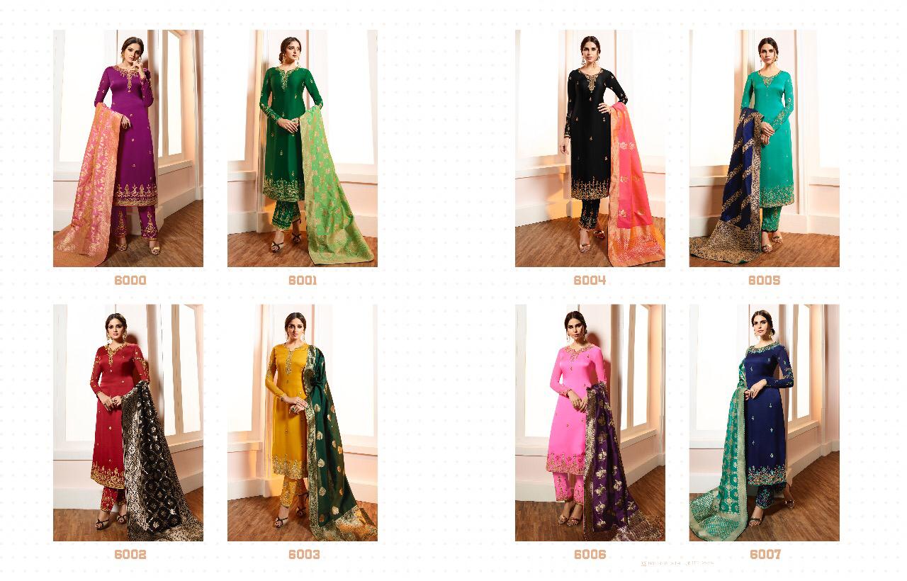 Heenaz Vol-60 By Mahaveer Fashion 6000 To 6007 Series Beautiful Winter Suits Collection Stylish Fancy Colorful Casual Wear & Ethnic Wear Satin Georgette With Embroidery Dresses At Wholesale Price
