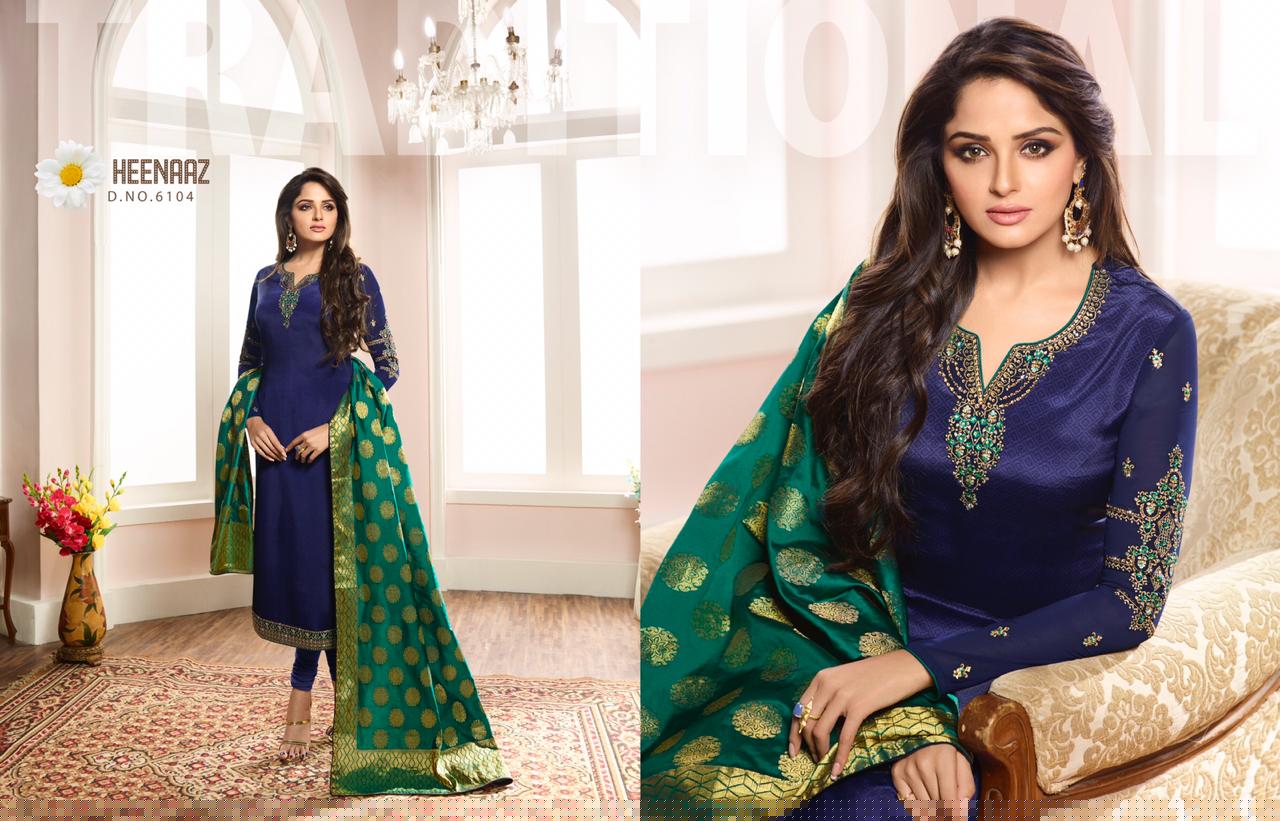 Heenaz Vol-61 By Mahaveer Fashion 6100 To 6107 Series Beautiful Winter Suits Collection Stylish Fancy Colorful Casual Wear & Ethnic Wear French Crepe Silk Dresses At Wholesale Price