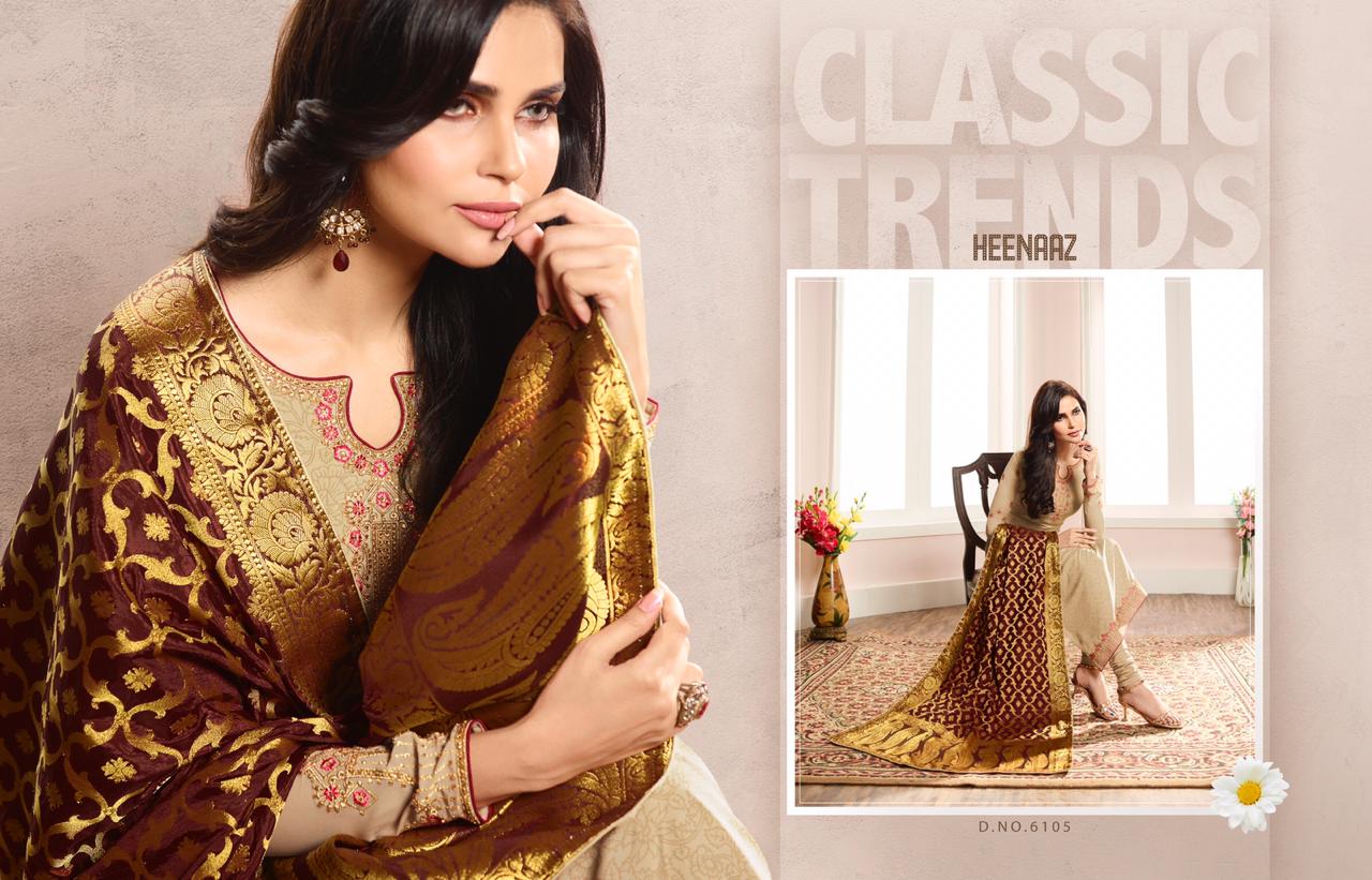 Heenaz Vol-61 By Mahaveer Fashion 6100 To 6107 Series Beautiful Winter Suits Collection Stylish Fancy Colorful Casual Wear & Ethnic Wear French Crepe Silk Dresses At Wholesale Price