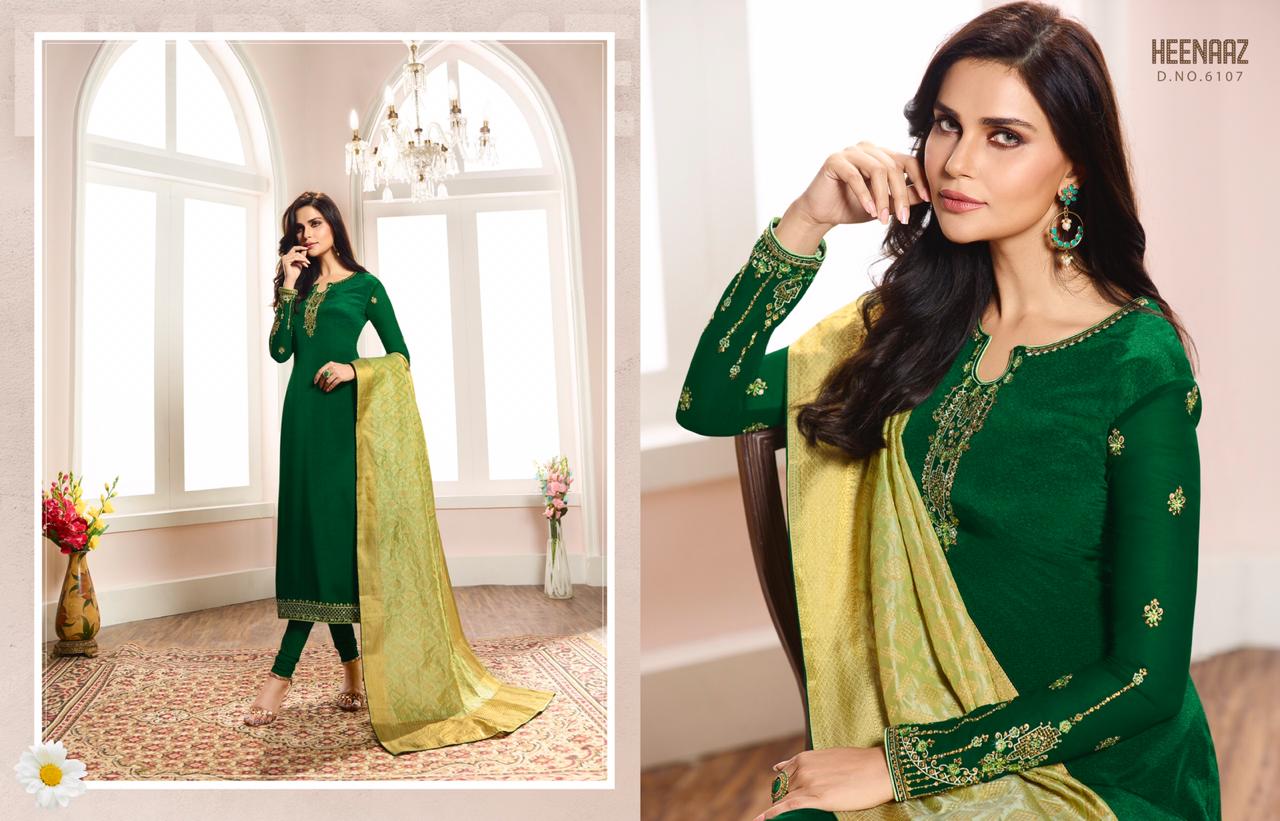 Heenaz Vol-61 By Mahaveer Fashion 6100 To 6107 Series Beautiful Winter Suits Collection Stylish Fancy Colorful Casual Wear & Ethnic Wear French Crepe Silk Dresses At Wholesale Price
