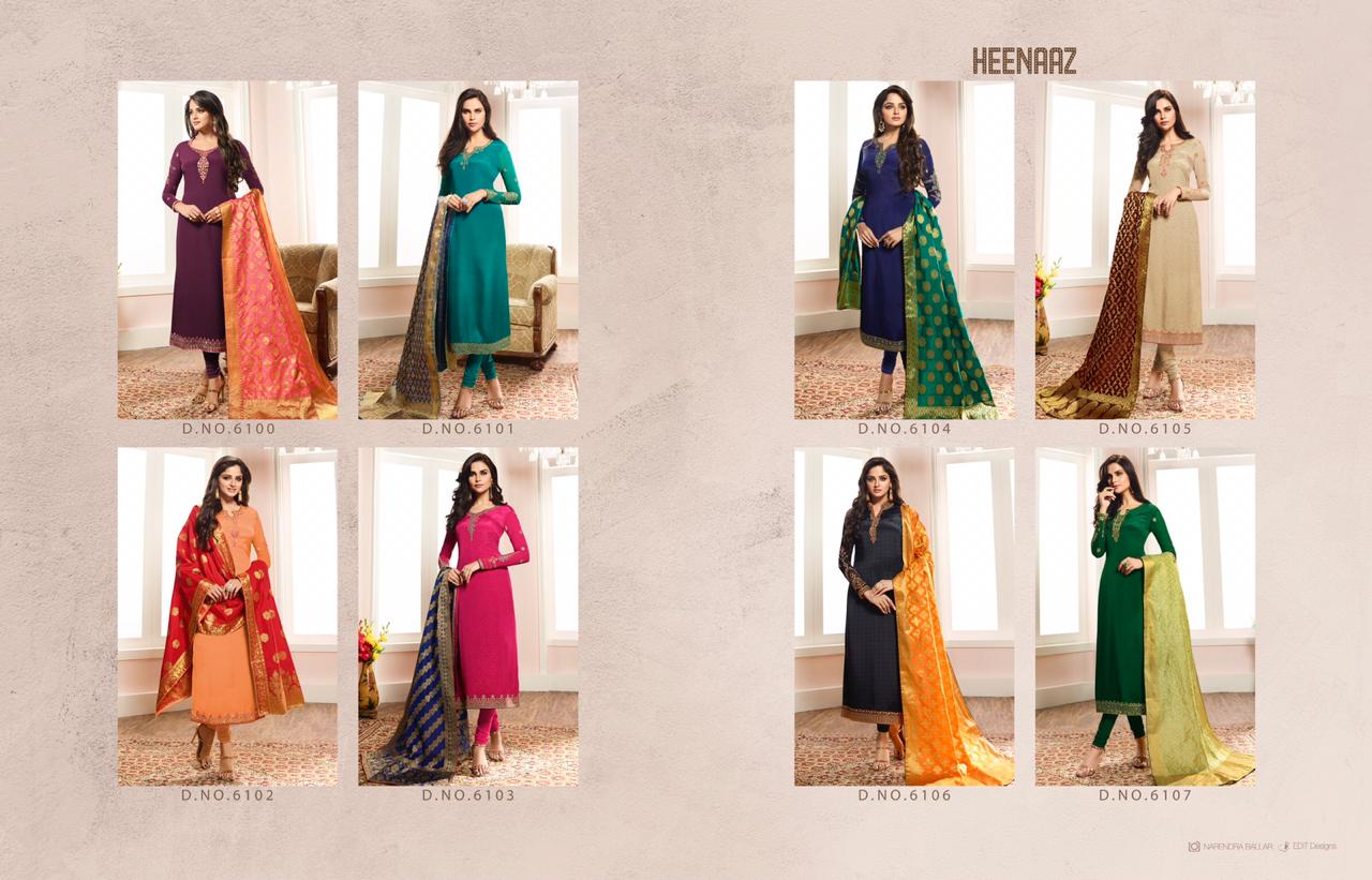 Heenaz Vol-61 By Mahaveer Fashion 6100 To 6107 Series Beautiful Winter Suits Collection Stylish Fancy Colorful Casual Wear & Ethnic Wear French Crepe Silk Dresses At Wholesale Price