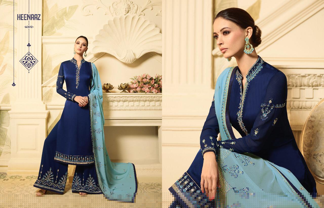 Heenaz Vol-62 By Mahaveer Fashion 6200 To 6206 Series Beautiful Winter Suits Collection Stylish Fancy Colorful Casual Wear & Ethnic Wear Satin Georgette Dresses At Wholesale Price