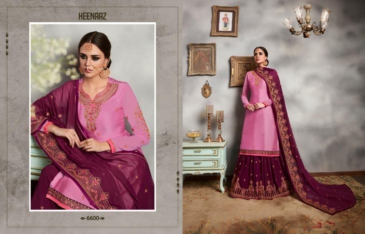 Heenaz Vol-66 By Mahaveer Fashion 6600 To 6606 Series Suits Beautiful Stylish Fancy Colorful Designer Party Wear & Ethnic Wear Satin Georgette With Heavy Embroidery Dresses At Wholesale Price