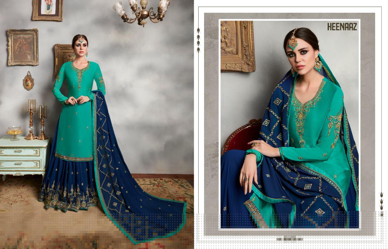 Heenaz Vol-66 By Mahaveer Fashion 6600 To 6606 Series Suits Beautiful Stylish Fancy Colorful Designer Party Wear & Ethnic Wear Satin Georgette With Heavy Embroidery Dresses At Wholesale Price