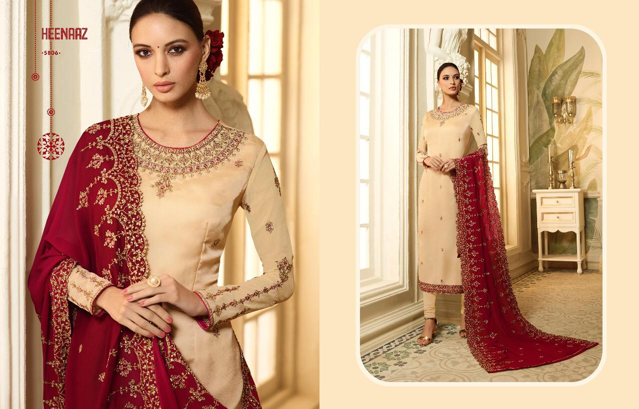 Heenaz Vol-58 By Mahaveer Fashion 5800 To 5806 Series Beautiful Suits Colorful Stylish Fancy Casual Wear & Ethnic Wear Satin Georgette Dresses At Wholesale Price