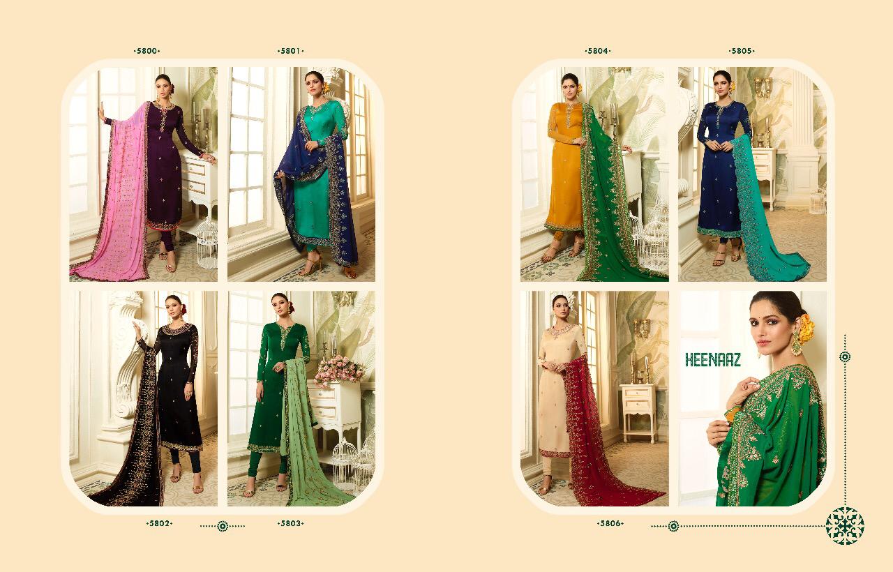Heenaz Vol-58 By Mahaveer Fashion 5800 To 5806 Series Beautiful Suits Colorful Stylish Fancy Casual Wear & Ethnic Wear Satin Georgette Dresses At Wholesale Price