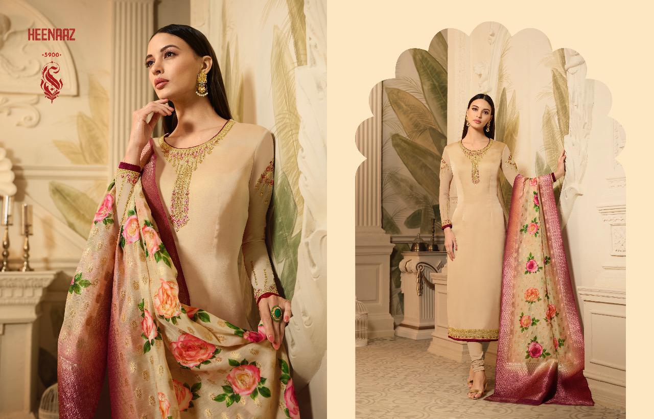 Heenaz Vol-59 By Mahaveer Fashion 5900 To 5906 Series Beautiful Suits Colorful Stylish Fancy Casual Wear & Ethnic Wear Satin Georgette Dresses At Wholesale Price