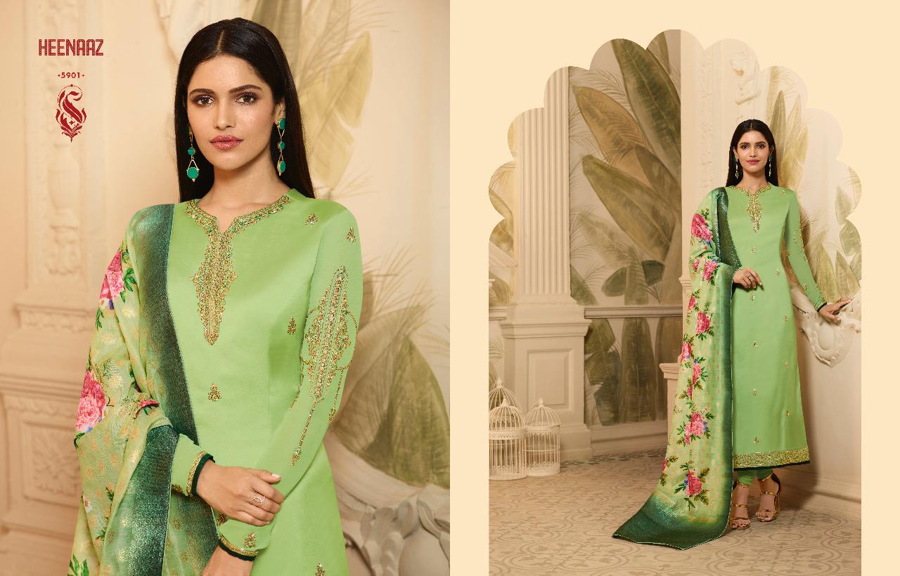 Heenaz Vol-59 By Mahaveer Fashion 5900 To 5906 Series Beautiful Suits Colorful Stylish Fancy Casual Wear & Ethnic Wear Satin Georgette Dresses At Wholesale Price