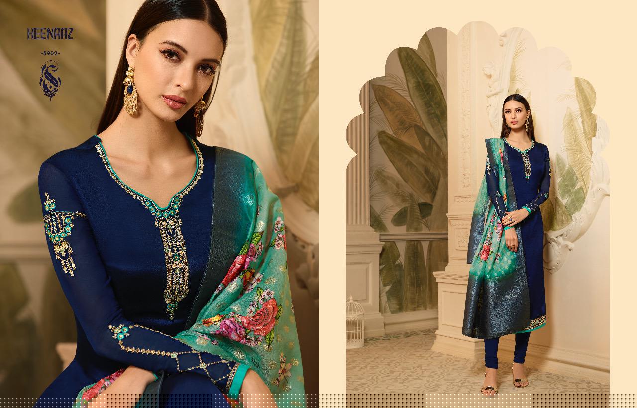 Heenaz Vol-59 By Mahaveer Fashion 5900 To 5906 Series Beautiful Suits Colorful Stylish Fancy Casual Wear & Ethnic Wear Satin Georgette Dresses At Wholesale Price