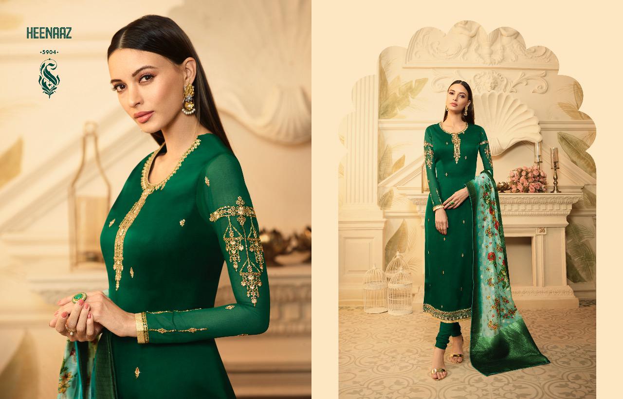 Heenaz Vol-59 By Mahaveer Fashion 5900 To 5906 Series Beautiful Suits Colorful Stylish Fancy Casual Wear & Ethnic Wear Satin Georgette Dresses At Wholesale Price