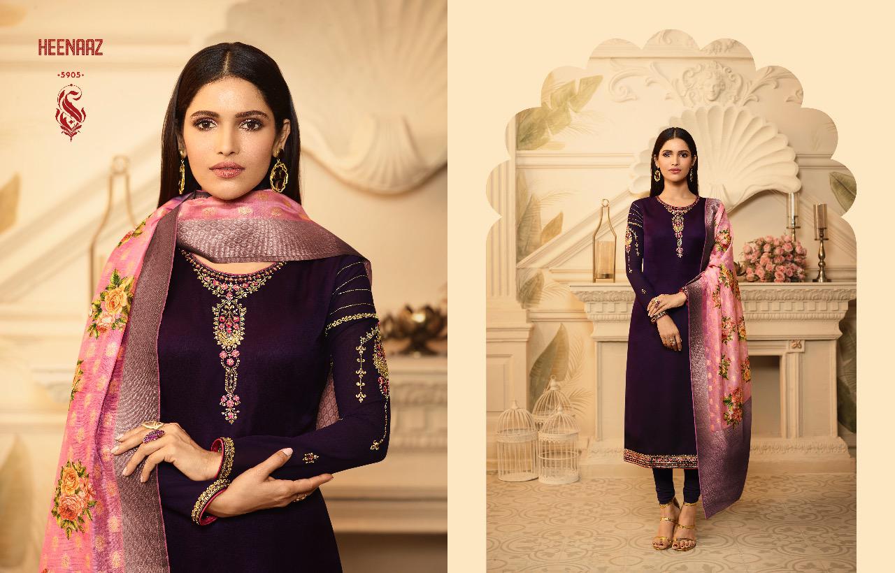 Heenaz Vol-59 By Mahaveer Fashion 5900 To 5906 Series Beautiful Suits Colorful Stylish Fancy Casual Wear & Ethnic Wear Satin Georgette Dresses At Wholesale Price