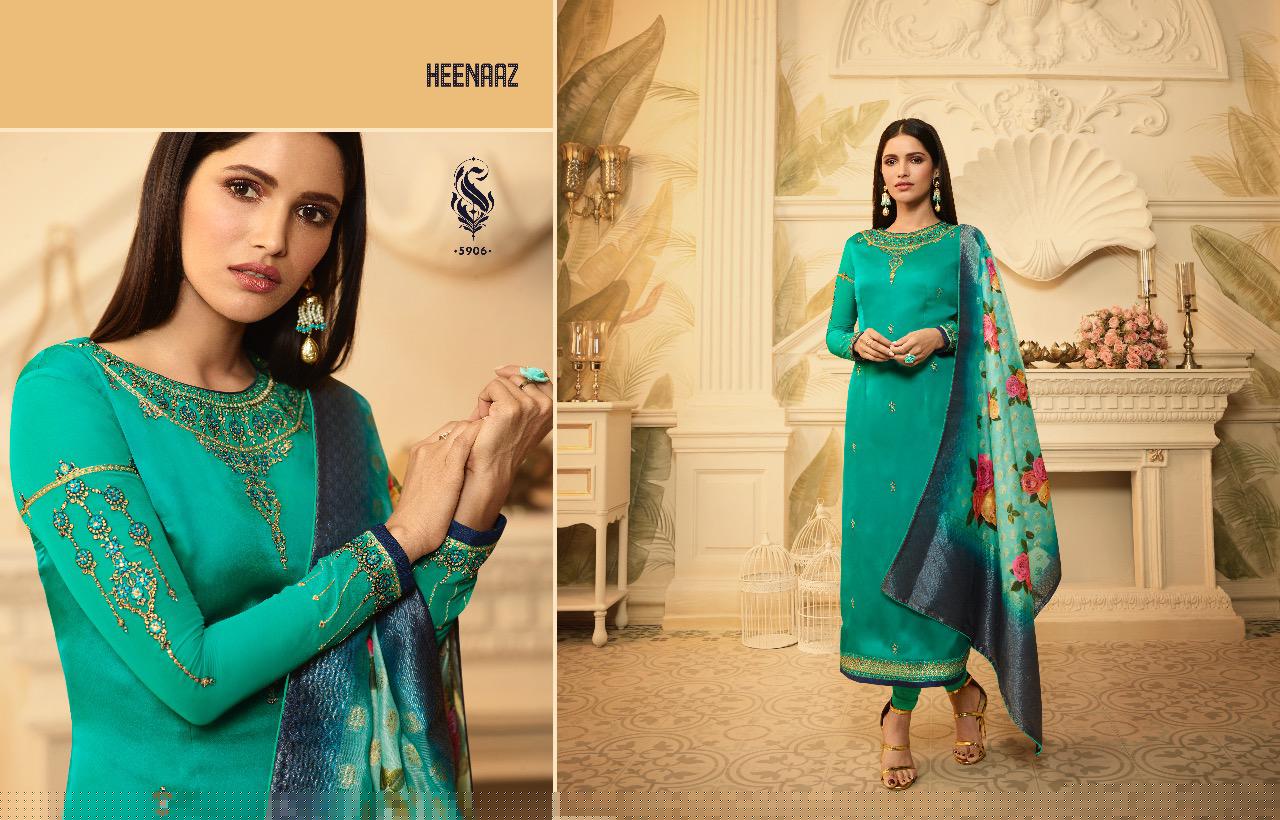 Heenaz Vol-59 By Mahaveer Fashion 5900 To 5906 Series Beautiful Suits Colorful Stylish Fancy Casual Wear & Ethnic Wear Satin Georgette Dresses At Wholesale Price