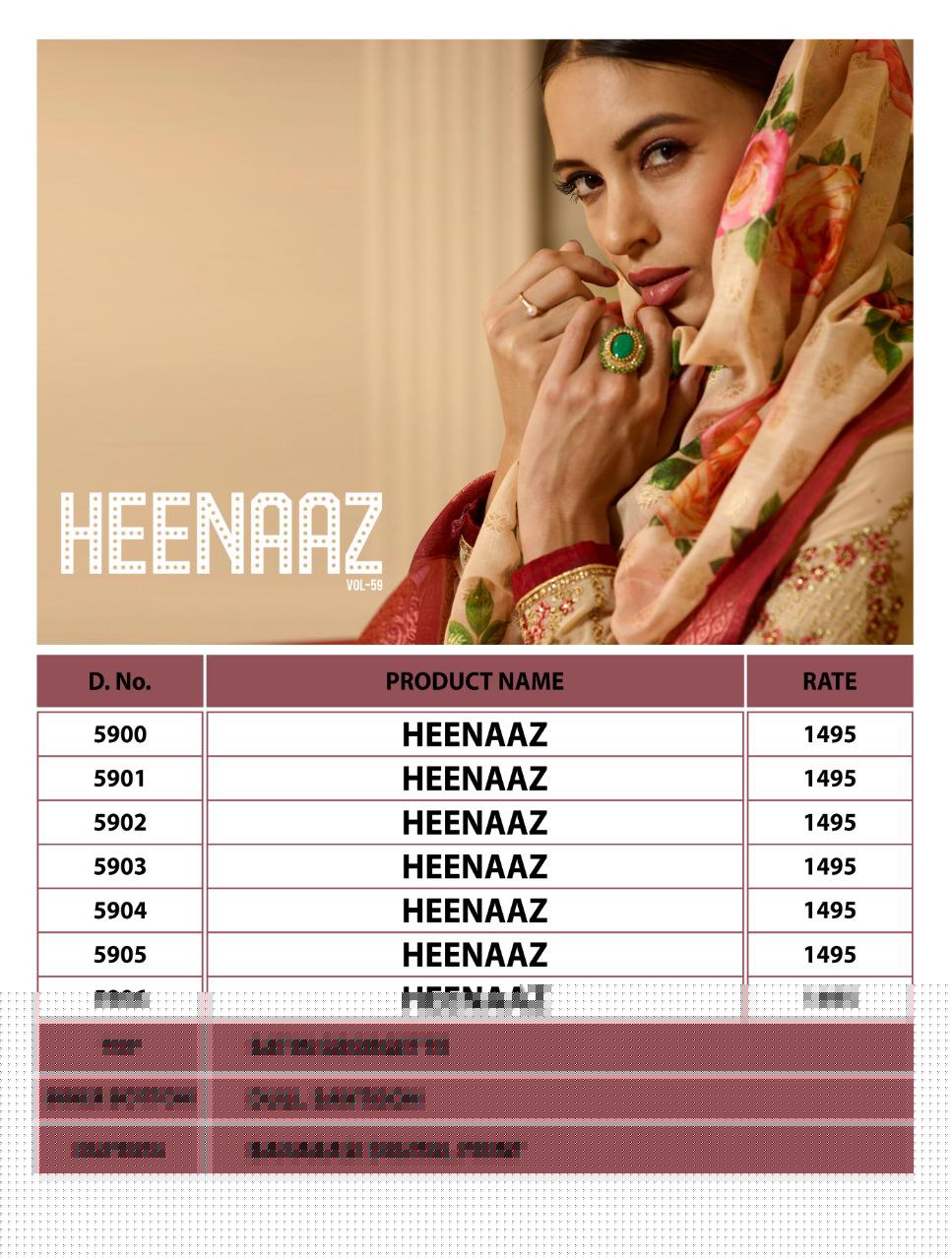 Heenaz Vol-59 By Mahaveer Fashion 5900 To 5906 Series Beautiful Suits Colorful Stylish Fancy Casual Wear & Ethnic Wear Satin Georgette Dresses At Wholesale Price