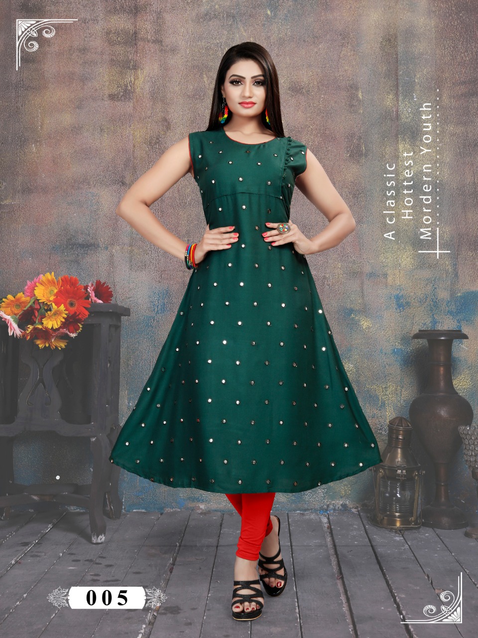 Heer By Jagdamba 001 To 012 Series Beautiful Colorful Stylish Fancy Casual Wear & Ethnic Wear & Ready To Wear Heavy Rayon And Mirror Work Kurtis At Wholesale Price