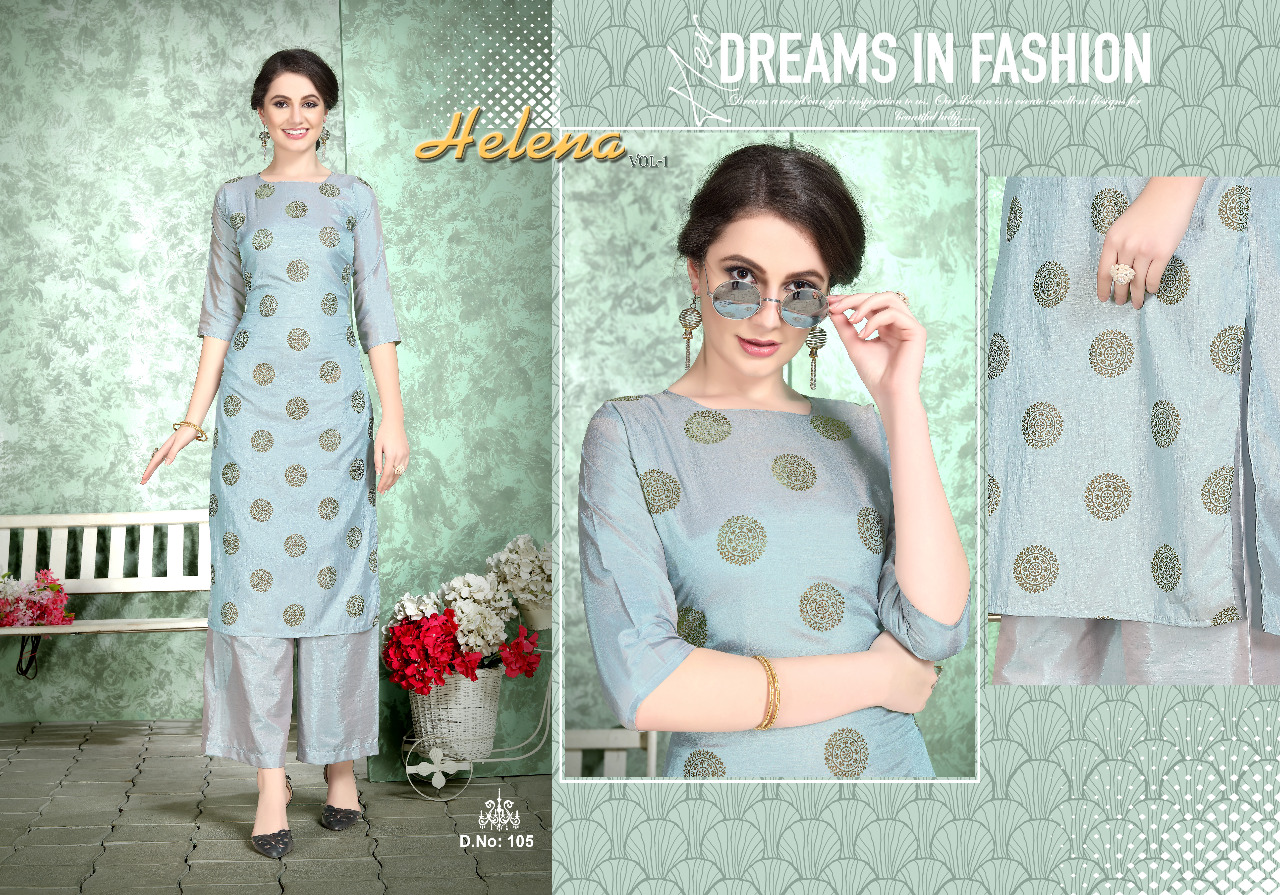 Helena Vol-1 By Helena 101 To 105 Series Designer Collection Beautiful Stylish Colorful Fancy Party Wear & Occasional Wear Two Tone Silk Foil Printed Kurtis With Bottom At Wholesale Price