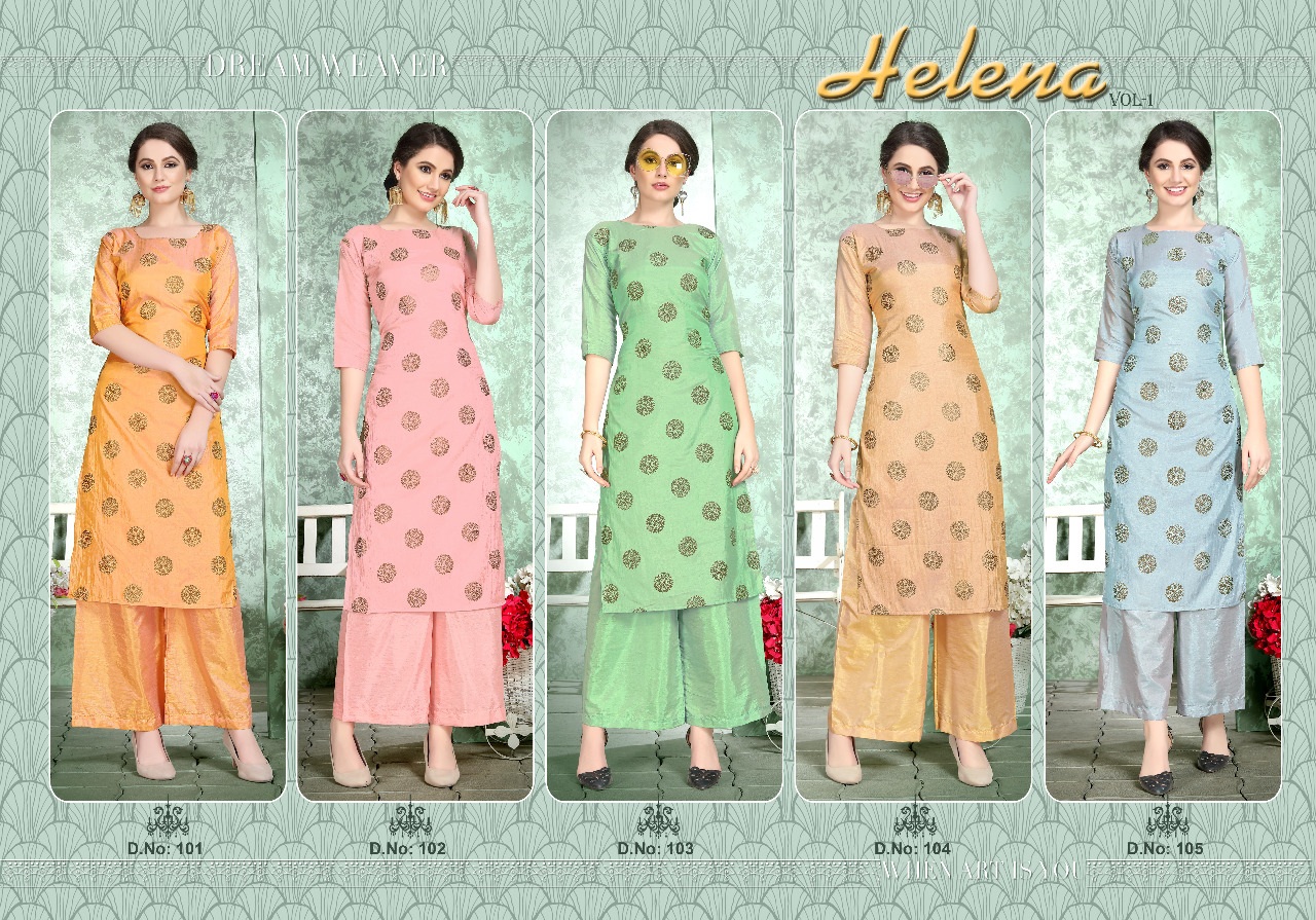 Helena Vol-1 By Helena 101 To 105 Series Designer Collection Beautiful Stylish Colorful Fancy Party Wear & Occasional Wear Two Tone Silk Foil Printed Kurtis With Bottom At Wholesale Price