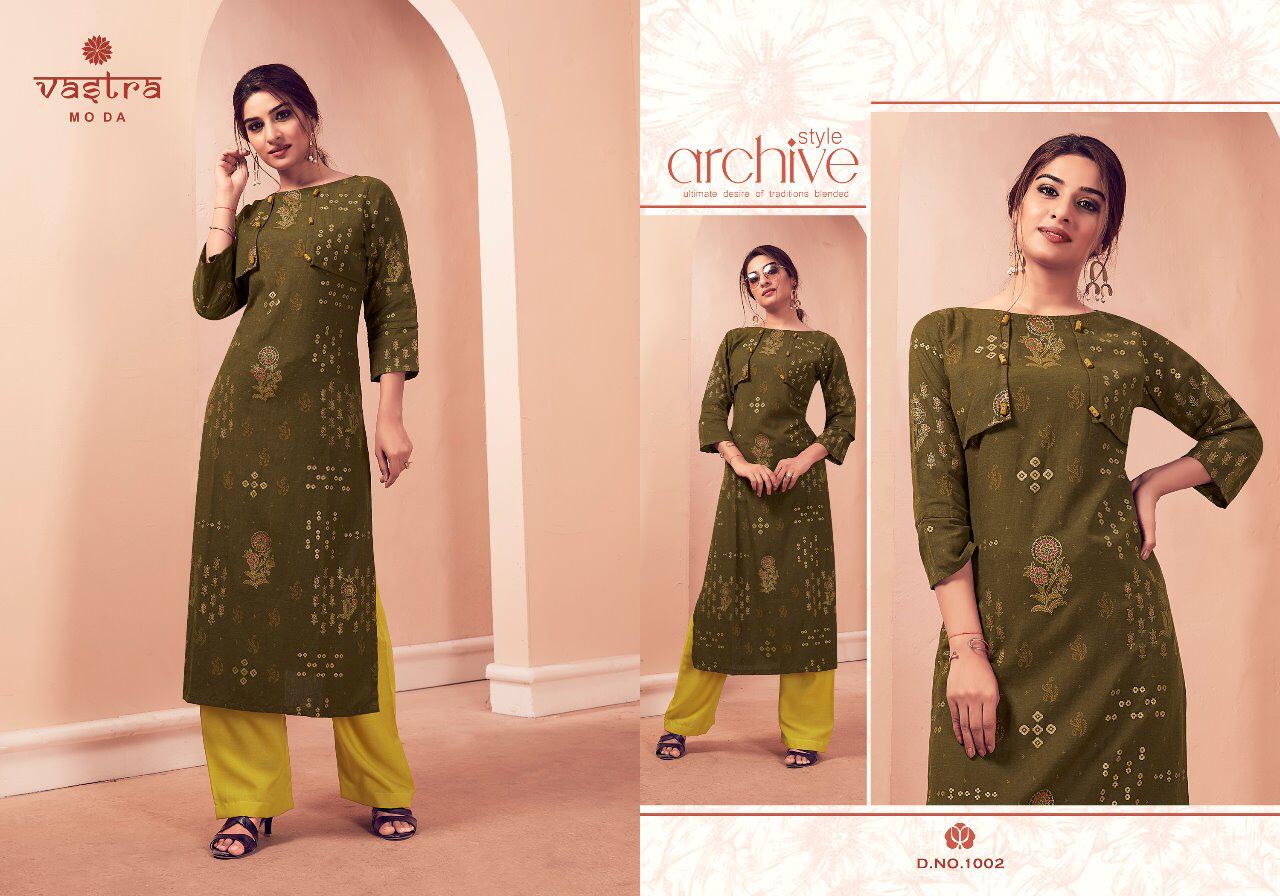 Heritage Vol-2 By Vastra Moda 1001 To 1006 Series Beautiful Stylish Fancy Colorful Casual Wear & Ethnic Wear & Ready To Wear Two Premium Rayon Flex With Gold Kurtis At Wholesale Price