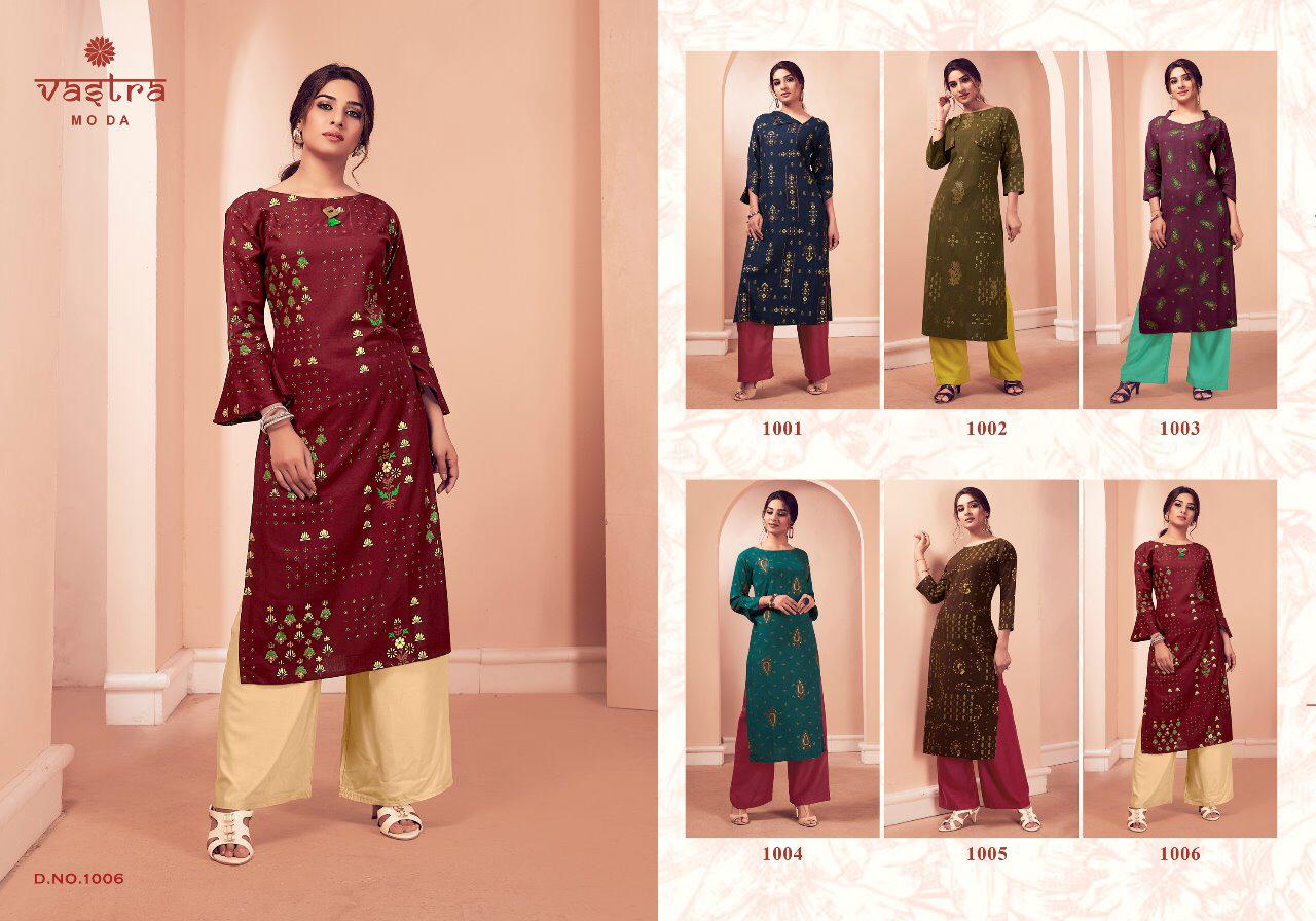 Heritage Vol-2 By Vastra Moda 1001 To 1006 Series Beautiful Stylish Fancy Colorful Casual Wear & Ethnic Wear & Ready To Wear Two Premium Rayon Flex With Gold Kurtis At Wholesale Price