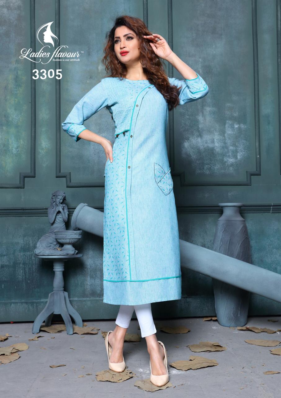 Heroine By Ladies Flavour 3301 To 3305 Series Beautiful Stylish Fancy Colorful Casual Wear & Ethnic Wear Talian Linen Kurtis At Wholesale Price