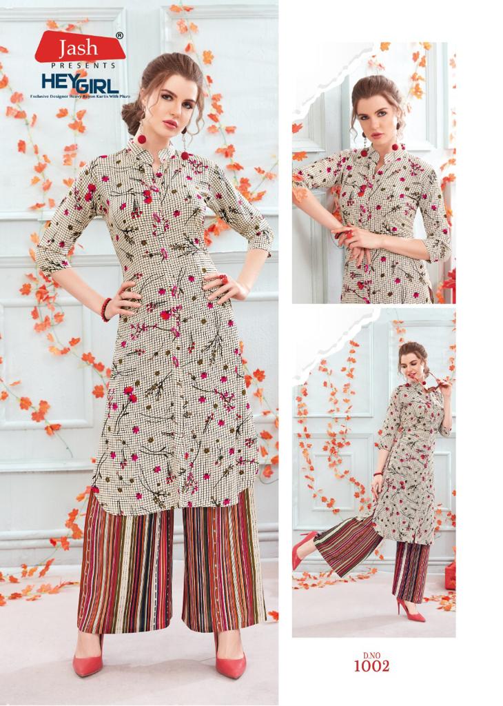 Hey Girl Vol-1 By Jash Enterprise 1001 To 1008 Series Beautiful Stylish Fancy Colorful Casual Wear & Ethnic Wear & Ready To Wear Heavy Rayon Printed Kurtis With Palazzo At Wholesale Price