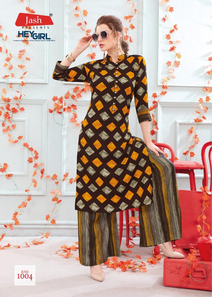 Hey Girl Vol-1 By Jash Enterprise 1001 To 1008 Series Beautiful Stylish Fancy Colorful Casual Wear & Ethnic Wear & Ready To Wear Heavy Rayon Printed Kurtis With Palazzo At Wholesale Price