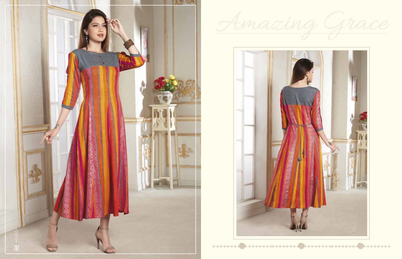 Hinaya Vol-1 By Mansukh Fashion 701 To 709 Series Beautiful Colorful Stylish Fancy Casual Wear & Ethnic Wear & Ready To Wear Heavy Rayon & Cotton Printed Kurtis At Wholesale Price