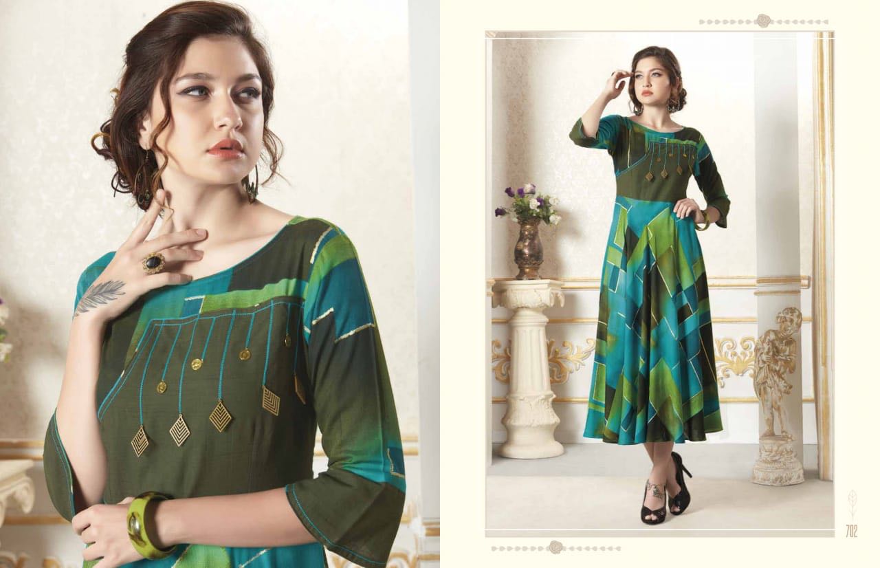 Hinaya Vol-1 By Mansukh Fashion 701 To 709 Series Beautiful Colorful Stylish Fancy Casual Wear & Ethnic Wear & Ready To Wear Heavy Rayon & Cotton Printed Kurtis At Wholesale Price