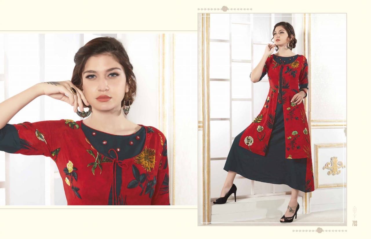 Hinaya Vol-1 By Mansukh Fashion 701 To 709 Series Beautiful Colorful Stylish Fancy Casual Wear & Ethnic Wear & Ready To Wear Heavy Rayon & Cotton Printed Kurtis At Wholesale Price
