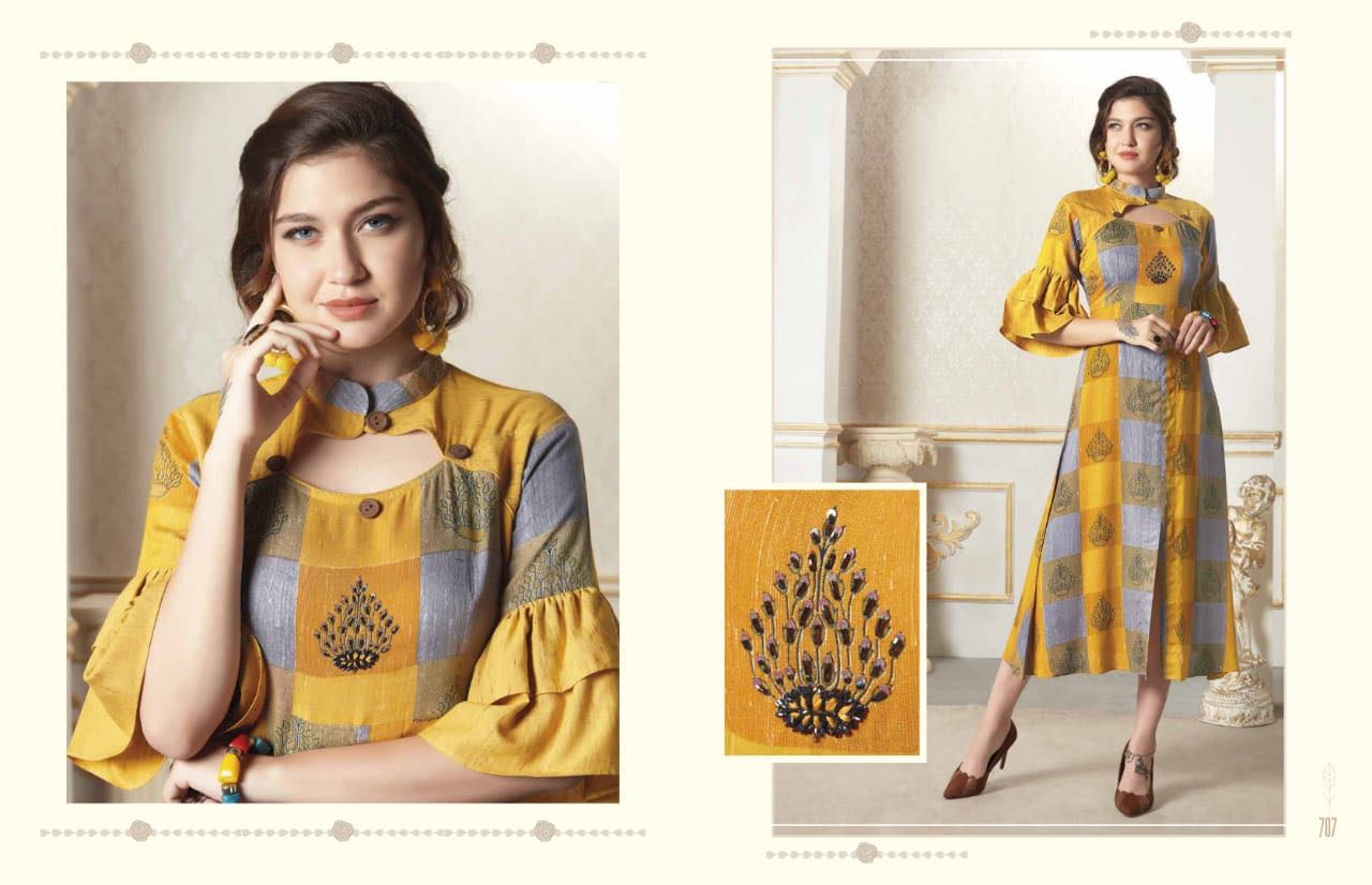 Hinaya Vol-1 By Mansukh Fashion 701 To 709 Series Beautiful Colorful Stylish Fancy Casual Wear & Ethnic Wear & Ready To Wear Heavy Rayon & Cotton Printed Kurtis At Wholesale Price