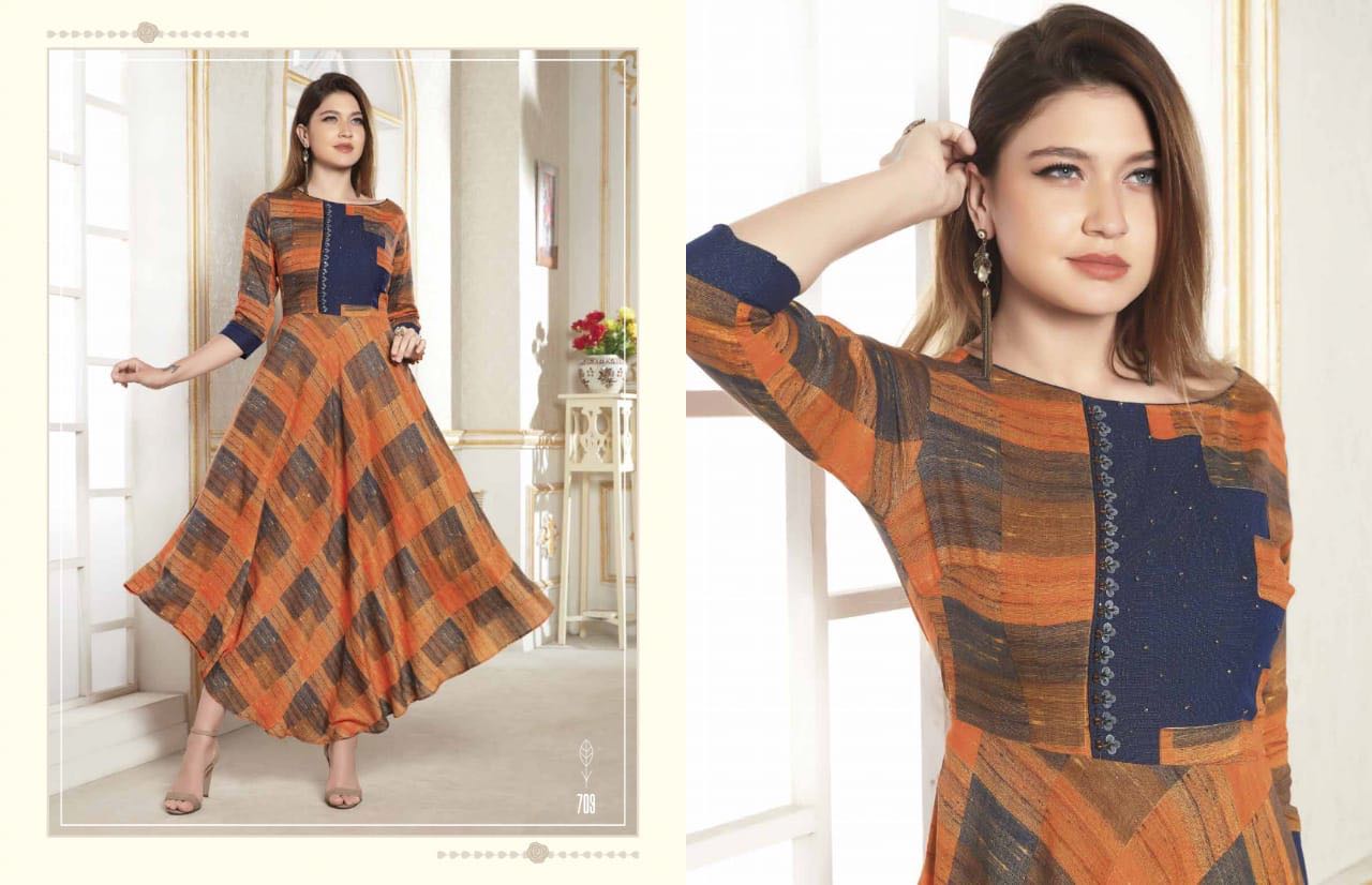 Hinaya Vol-1 By Mansukh Fashion 701 To 709 Series Beautiful Colorful Stylish Fancy Casual Wear & Ethnic Wear & Ready To Wear Heavy Rayon & Cotton Printed Kurtis At Wholesale Price