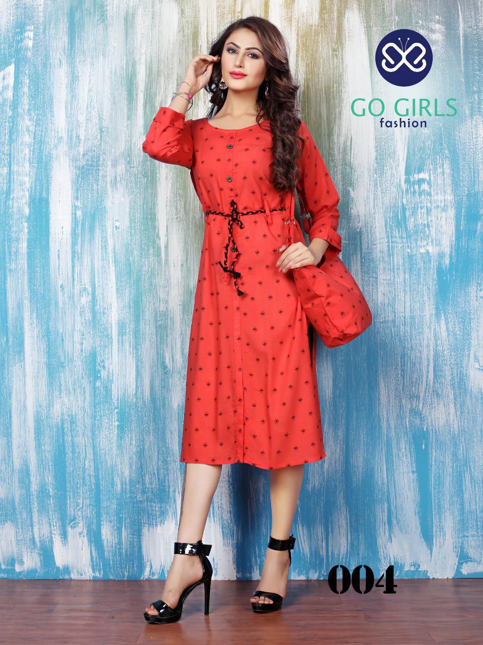 Hip Hop By Go Girls Fashion 001 To 004 Series Beautiful Colorful Stylish Fancy Casual Wear & Ethnic Wear & Ready To Wear Pure Rayon Kurtis With Hand Bag At Wholesale Price