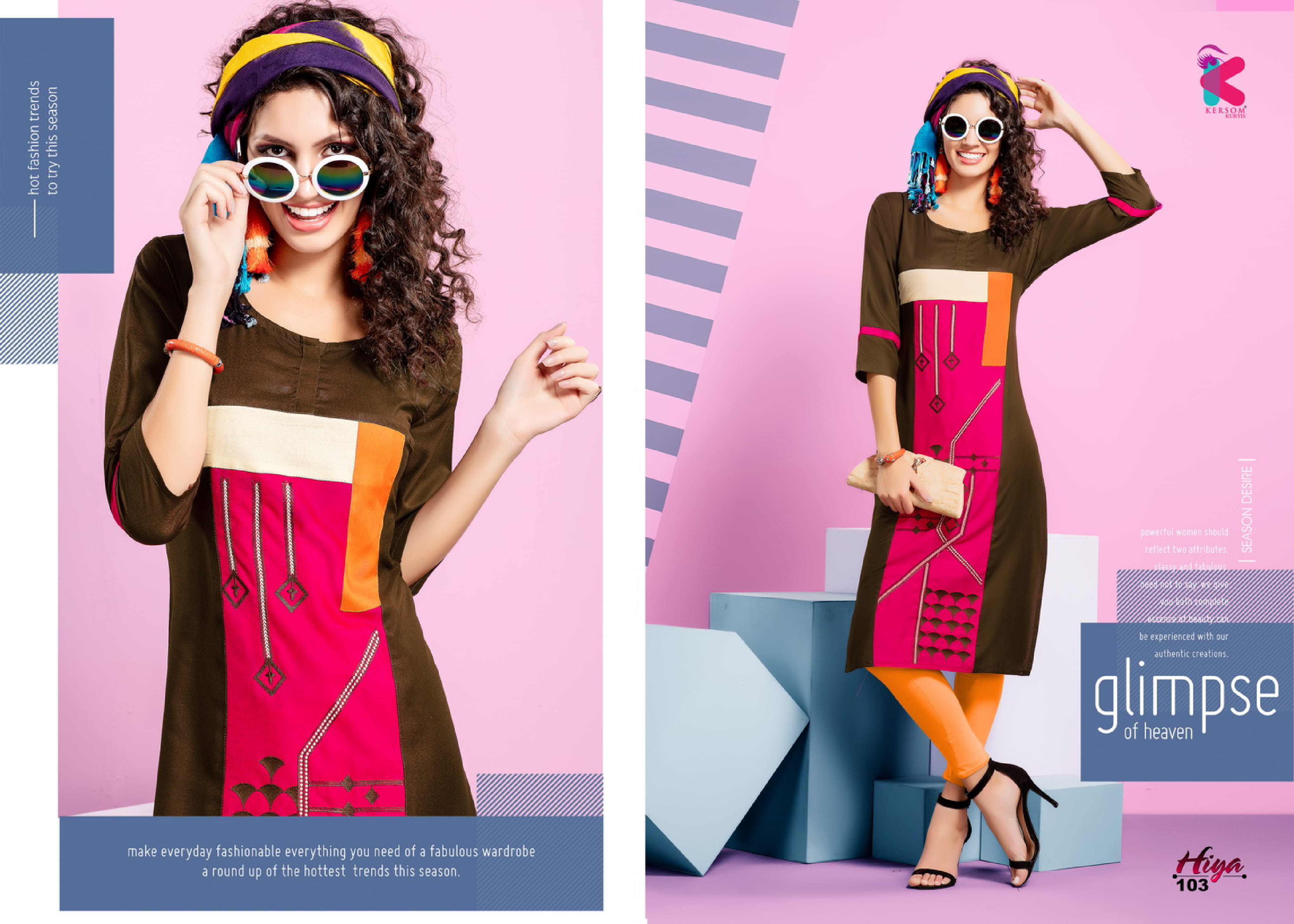 Hiya By Kersom 101 To 108 Series Beautiful Colorful Stylish Fancy Casual Wear & Ethnic Wear & Ready To Wear Heavy Rayon Embroidered Kurtis At Wholesale Price