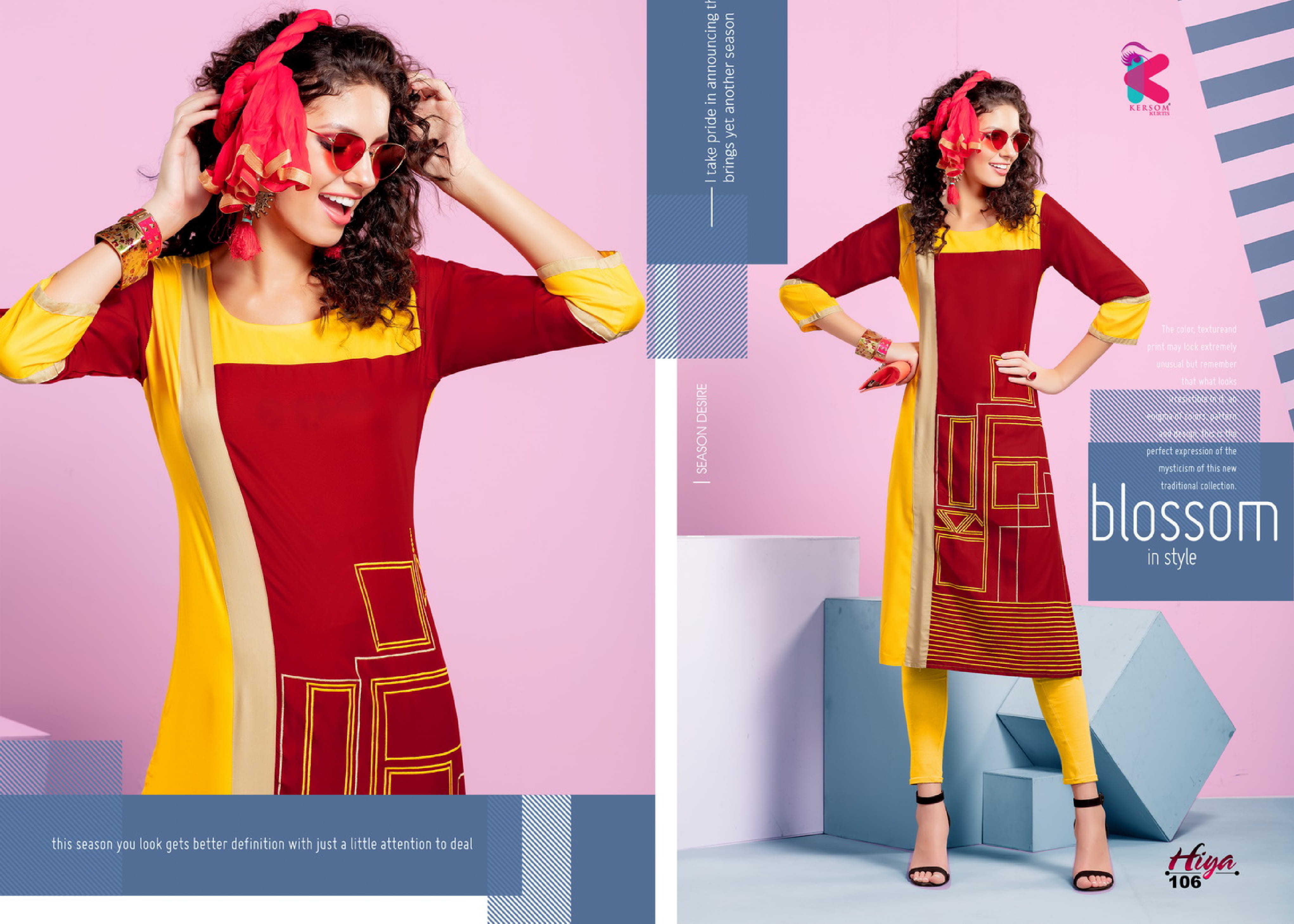 Hiya By Kersom 101 To 108 Series Beautiful Colorful Stylish Fancy Casual Wear & Ethnic Wear & Ready To Wear Heavy Rayon Embroidered Kurtis At Wholesale Price