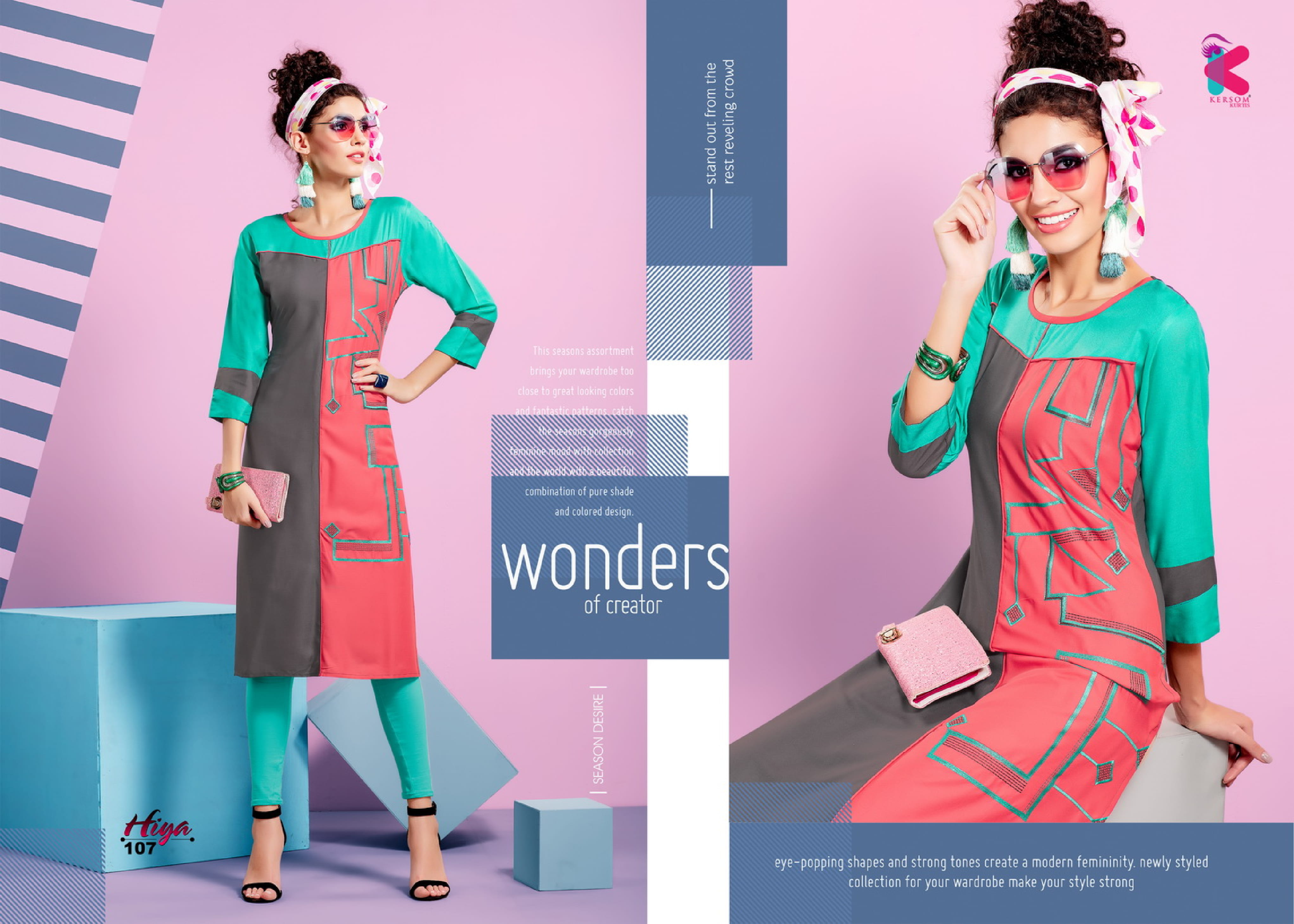 Hiya By Kersom 101 To 108 Series Beautiful Colorful Stylish Fancy Casual Wear & Ethnic Wear & Ready To Wear Heavy Rayon Embroidered Kurtis At Wholesale Price
