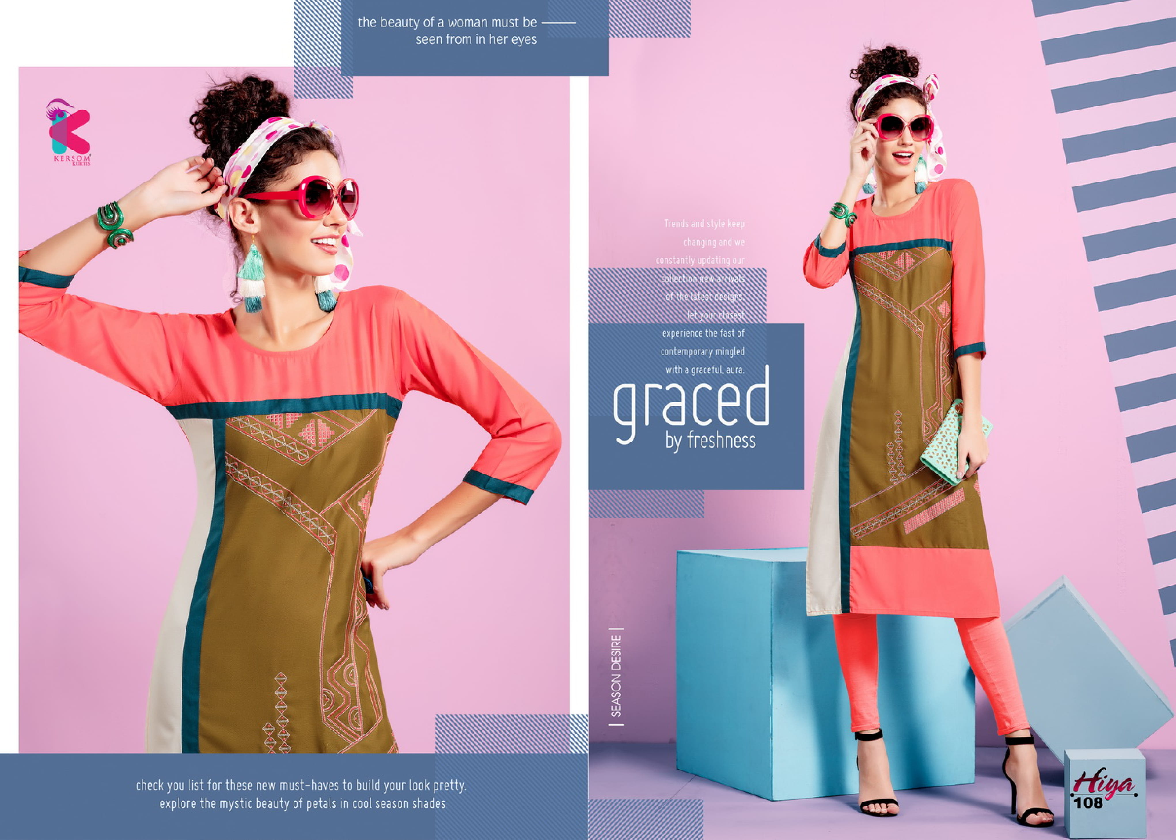 Hiya By Kersom 101 To 108 Series Beautiful Colorful Stylish Fancy Casual Wear & Ethnic Wear & Ready To Wear Heavy Rayon Embroidered Kurtis At Wholesale Price