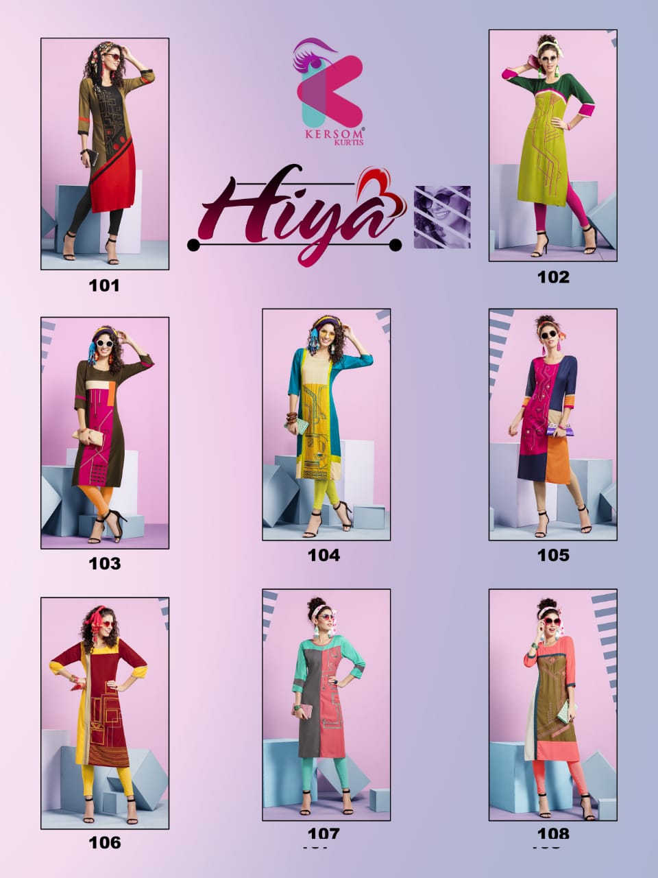 Hiya By Kersom 101 To 108 Series Beautiful Colorful Stylish Fancy Casual Wear & Ethnic Wear & Ready To Wear Heavy Rayon Embroidered Kurtis At Wholesale Price