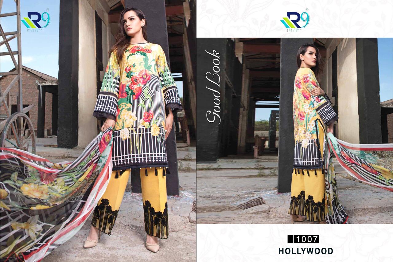 Hollywood By R9 1007 To 1012 Series Beautiful Pakistani Suits Stylish Fancy Colorful Party Wear & Ethnic Wear Satin Cotton Print With Embroidered Dresses At Wholesale Price